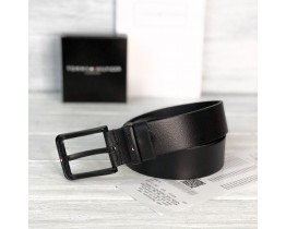 Мужской кожаный брендовый ремень (045) черный