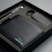 Шкіряний чоловічий гаманець Lacoste з брелком і ручкою (1722-3)
