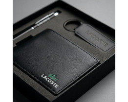 Кожаный мужской кошелек Lacoste c брелком и ручкой (1722-3)