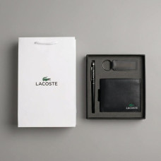 Кожаный мужской кошелек Lacoste c брелком и ручкой (1722-3)