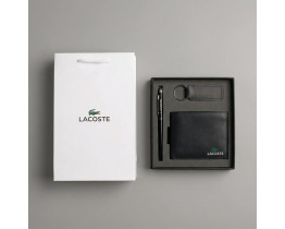 Кожаный мужской кошелек Lacoste c брелком и ручкой (1722-3)