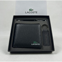 Брендовий шкіряний гаманець з брелком і ручкою Lacoste (1723-3)