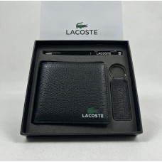 Брендовый кожаный кошелек с брелком и ручкой Lacoste (1723-3)