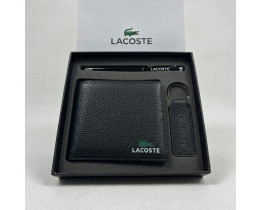 Брендовый кожаный кошелек с брелком и ручкой Lacoste (1723-3)