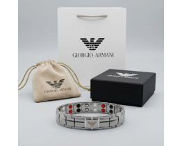 Мужской серебристый брендовый браслет на руку Armani (20111)