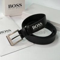  Чоловічий шкіряний брендовий ремінь Boss (216) чорний