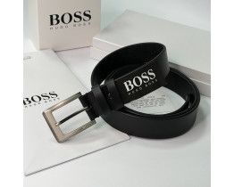 Мужской кожаный брендовый ремень Boss (216) черный
