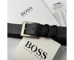 Мужской кожаный брендовый ремень Boss (216) черный