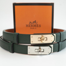 Тонкий зеленый кожаный ремень Hermes (280-2)