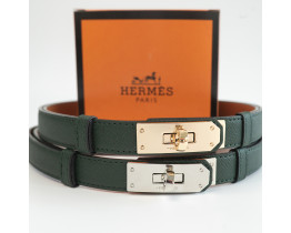 Тонкий зеленый кожаный ремень Hermes (280-2)
