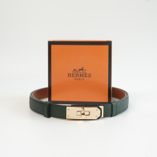 Тонкий зеленый кожаный ремень Hermes (280-1)