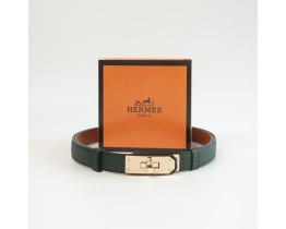 Тонкий зеленый кожаный ремень Hermes (280-1)