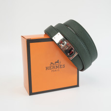 Тонкий зеленый кожаный ремень Hermes (280-2)