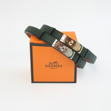 Тонкий зеленый кожаный ремень Hermes (280-1)