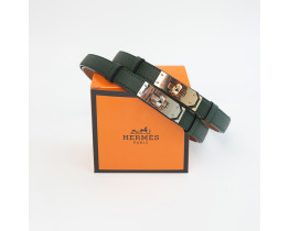 Тонкий зеленый кожаный ремень Hermes (280-1)