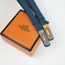 Узкий женский кожаный ремень Hermes (280-1) синий
