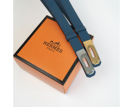 Узкий женский кожаный ремень Hermes (280-1) синий