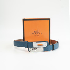 Узкий женский кожаный ремень Hermes (280-2) синий