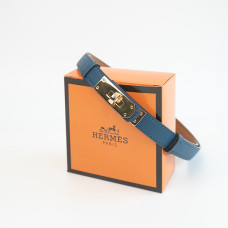 Узкий женский кожаный ремень Hermes (280-1) синий
