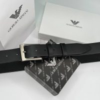 Мужской кожаный брендовый ремень Armani (304) черный
