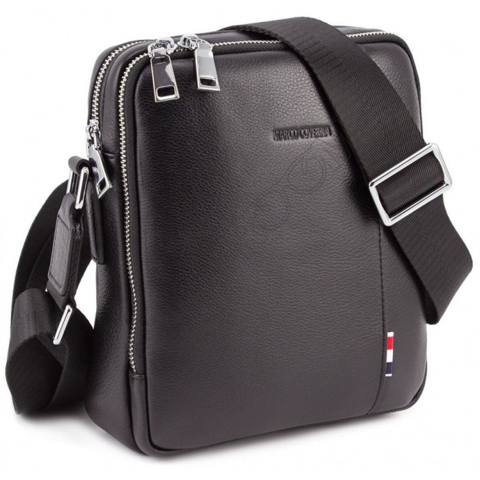 Вместительная мужская сумка Marco Coverna (5077) кожаная черная