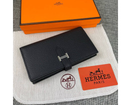 Женский черный кожаный кошелек Hermes (H-5123) Lux