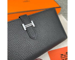 Женский черный кожаный кошелек Hermes (H-5123) Lux