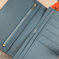 Женский голубой кожаный кошелек Hermes (H-5123) Lux