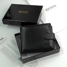 Мужской кожаный кошелек с монетницей на кнопке Boss (6604) 