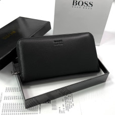 Мужской кожаный клатч, кошелек на молнии Boss (6613)