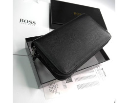 Кожаный мужской клатч, кошелек на молнии Boss (6614)