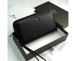 Шкіряний чоловічий клатч, гаманець на блискавці Lacoste (6614)
