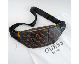 Брендовая сумка бананка на грудь и на пояс (слинг) Guess (7518) brown