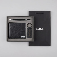 Мужской кожаный кошелек с брелком и ручкой Boss (7703-3)