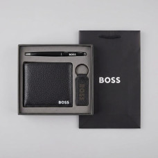 Мужской кожаный кошелек с брелком и ручкой Boss (7703-3)