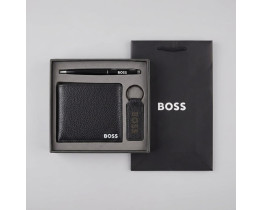 Мужской кожаный кошелек с брелком и ручкой Boss (7703-3)