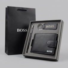  Чоловічий шкіряний гаманець на застібці Boss  (7704-3), подарункова упаковка