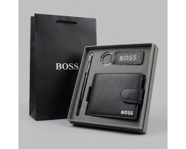 Мужской кожаный кошелек на застежке Boss (7704-3), подарочная упаковка