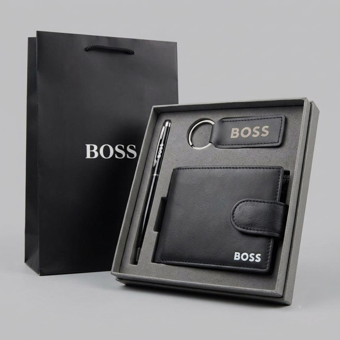 Мужской кожаный кошелек на застежке Boss (7704-3), подарочная упаковка Мужской кожаный кошелек на застежке Boss (7704-3), подарочная упаковка