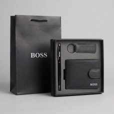  Чоловічий шкіряний гаманець на застібці Boss  (7704-3), подарункова упаковка
