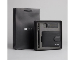 Мужской кожаный кошелек на застежке Boss (7704-3), подарочная упаковка