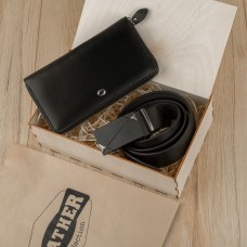 Подарунковий набір для чоловіка Leather Collection ( гаманець і ремінь автомат) (LC008)