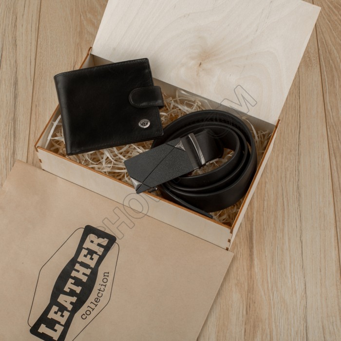 Подарочный набор для мужчин Leather Collection (портмоне и ремень автомат)